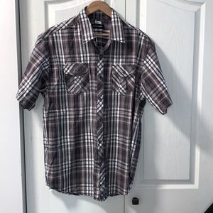 Micheal Brandon brown plaid shirt sleeved button down